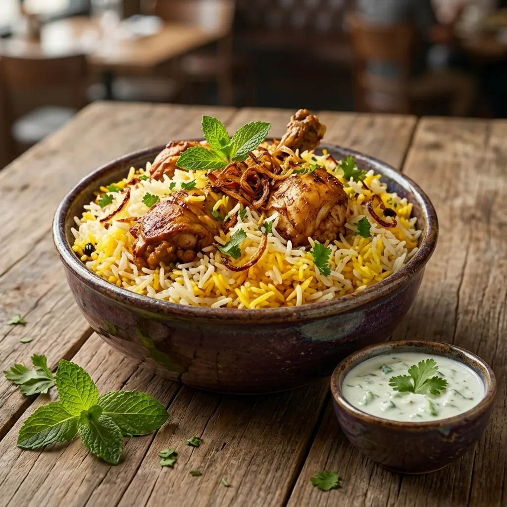 Chicken Dum Biryani at Virunthu, Indian restaurant near Forest Lawn, Calgary