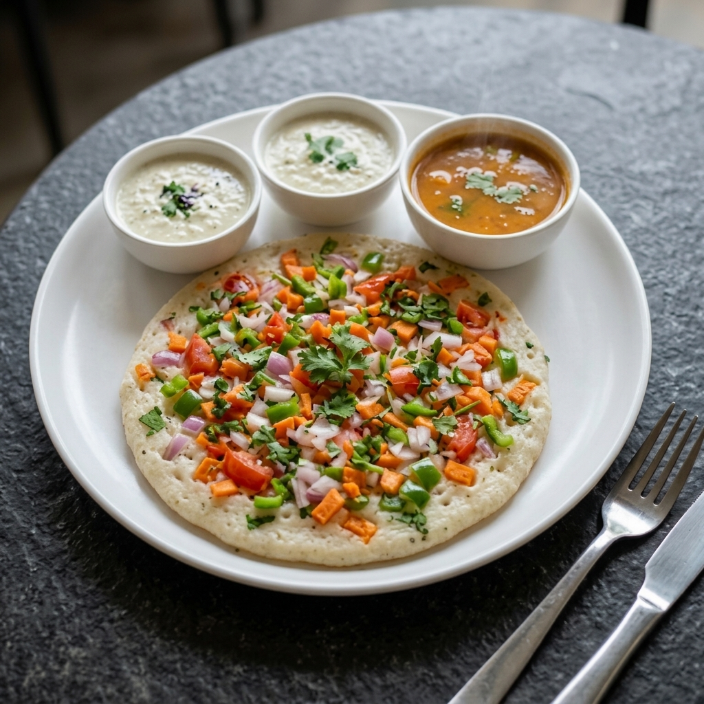 Mix Veg Uthappam at Virunthu, South Indian restaurant on 52 Street SE, Calgary